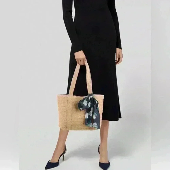 Draper James Everyday Straw Bag Tote Purse with Scarf Bow Travel Beach Preppy - Picture 6 of 15